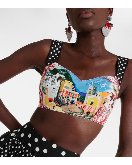 Dolce & Gabbana Blue Capri Polka-Dot Printed Cotton Bra Top