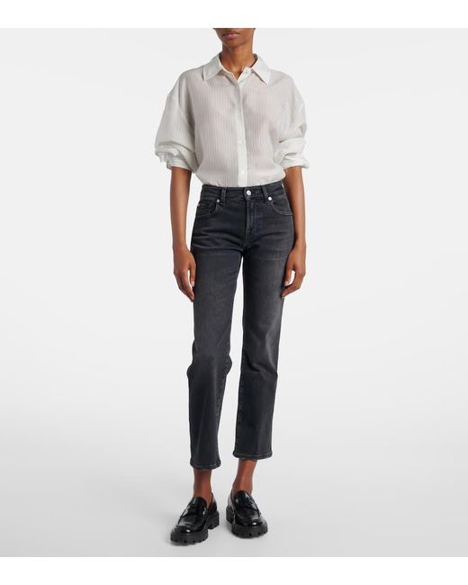 7 For All Mankind Blue Calie Straight Cropped Mid-Rise Straight Jeans