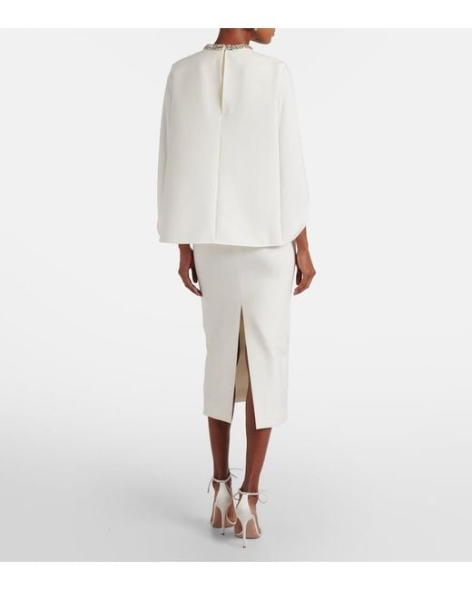 Roland Mouret White Caped Crystal-Embellished Crepe Midi Dress