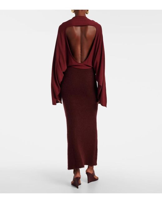 AYA MUSE Red Pine Caped Maxi Dress