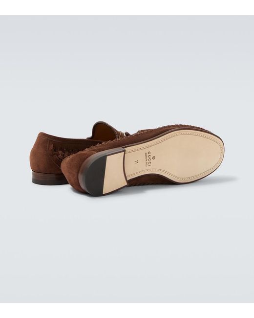 Gucci Brown Bamboo Horsebit Woven Suede Loafers for men