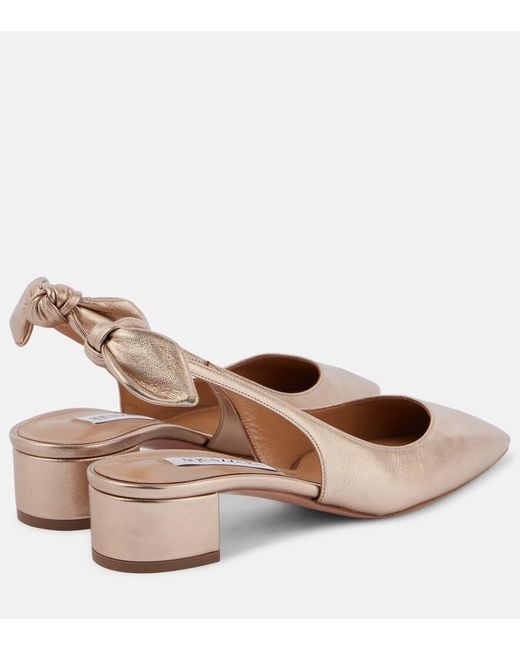 Aquazzura Brown Very Bow 35 Leather Slingback Pumps