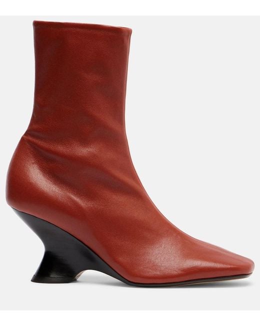 Dries Van Noten Red 75 Leather Ankle Boots