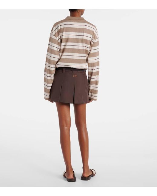 Minifalda En Mezcla De Algodon Con Logo Miu Miu de color Brown
