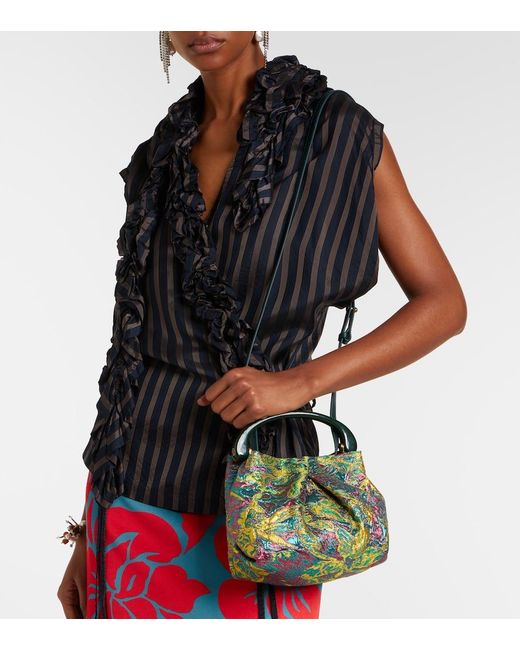 Dries Van Noten Green Crisp Small Jacquard Top-Handle Bag