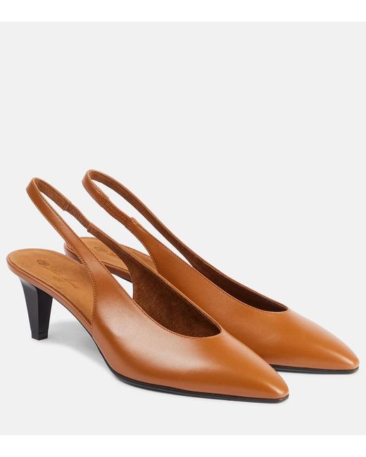Loro Piana Brown Rebecca Leather Slingback Pumps