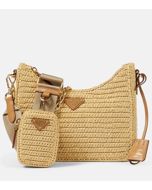 Prada Re-Edition 2005 Small Raffia Shoulder Bag in Metallic | Lyst