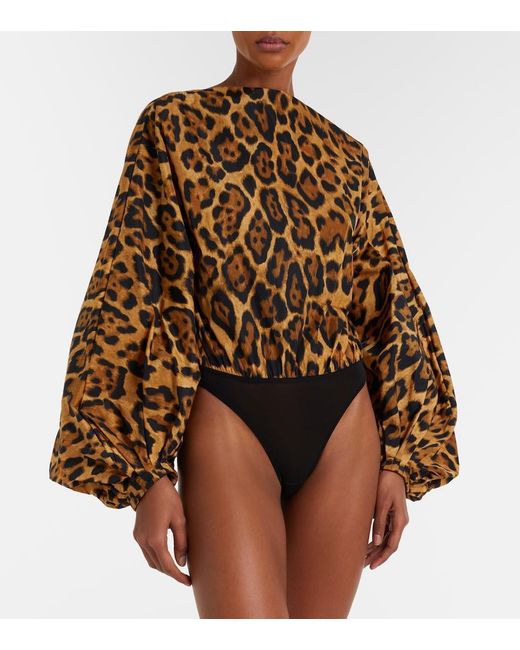 Alaïa Brown Oversized Animal-Print Bodysuit