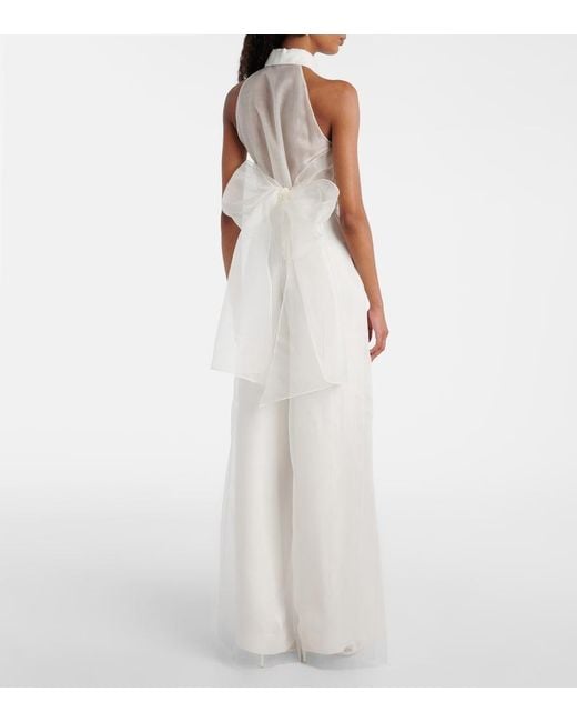 Max Mara White Bridal Tunca Semi-Sheer Silk Jumpsuit