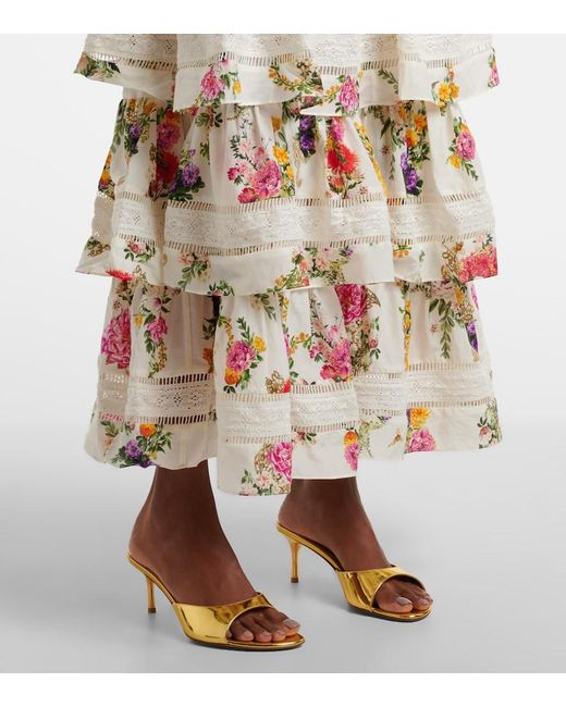 Camilla White Floral Tiered Cotton And Silk Maxi Dress
