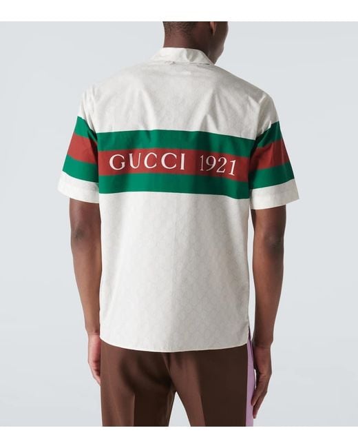 Gucci Multicolor Gg Web-Print Cotton Shirt for men