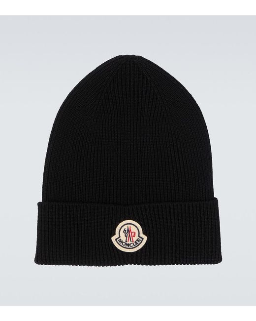 Moncler Black Ribbed-Knit Virgin Wool Beanie for men