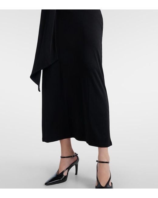 AMI Black Tie-Neck Jersey Midi Dress