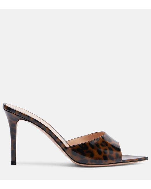 Gianvito Rossi Brown Elle 85 Leopard-Print Patent Leather Sandals