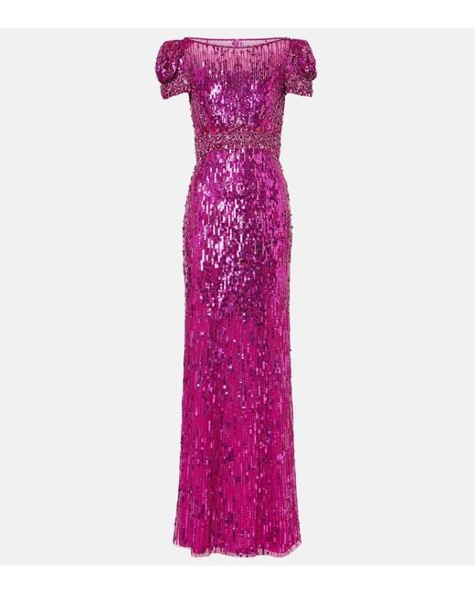 Jenny Packham Purple Sungem Embellished Gown
