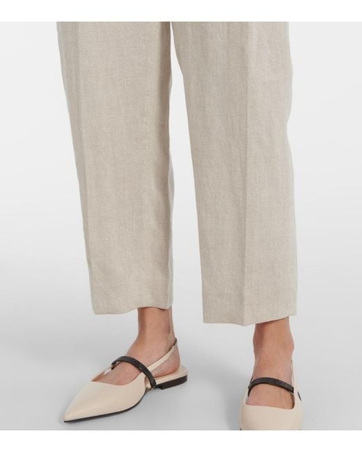 Brunello Cucinelli Natural Linen-Blend Straight Pants