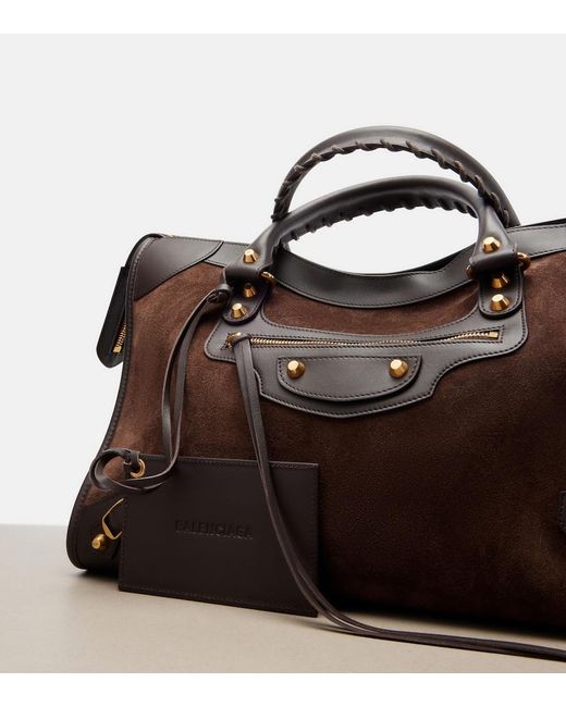 Balenciaga Brown Le City Medium Leather-Trimmed Suede Tote Bag