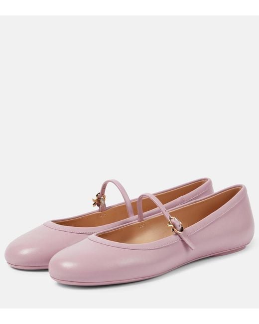Gianvito Rossi Pink Carla Leather Mary Jane Flats