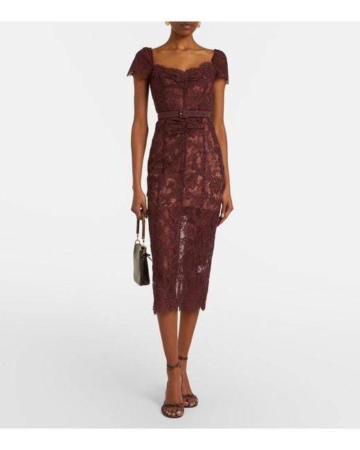 Self-Portrait Purple Belted Floral Lace Midi Dress