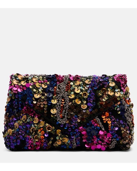 Dries Van Noten Purple Envelope Medium Sequined Satin Clutch
