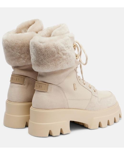 Bogner Natural Sapporo Suede And Leather Combat Boots