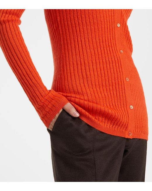 Gabriela Hearst Orange Emma Pointelle Cashmere And Silk Cardigan