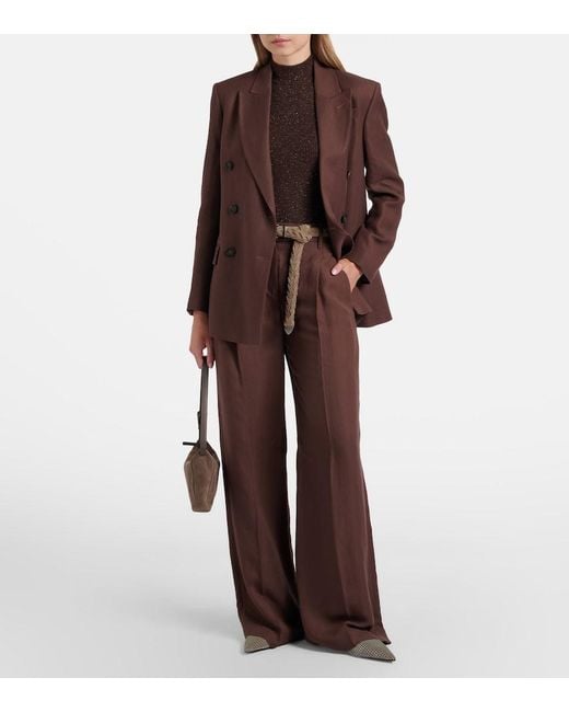 Brunello Cucinelli Brown Ribbed-Knit Lame Top