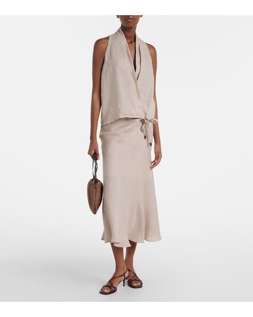 Brunello Cucinelli Brown Monili Leather Slingback Sandals