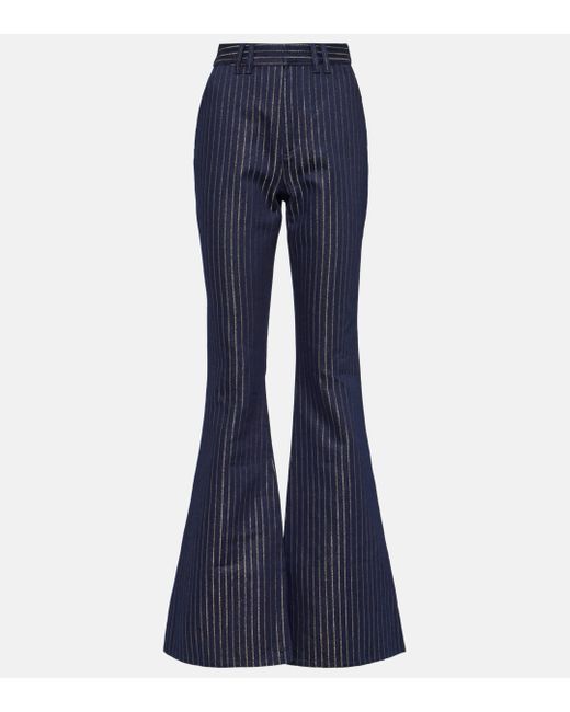 Balmain Blue Flared Lurex® Pinstripe Jeans