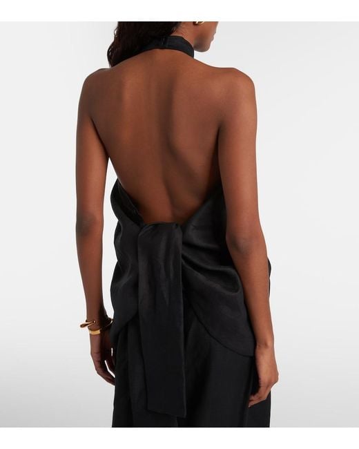 Faithfull The Brand Black Biba Embellished Halterneck Linen Top