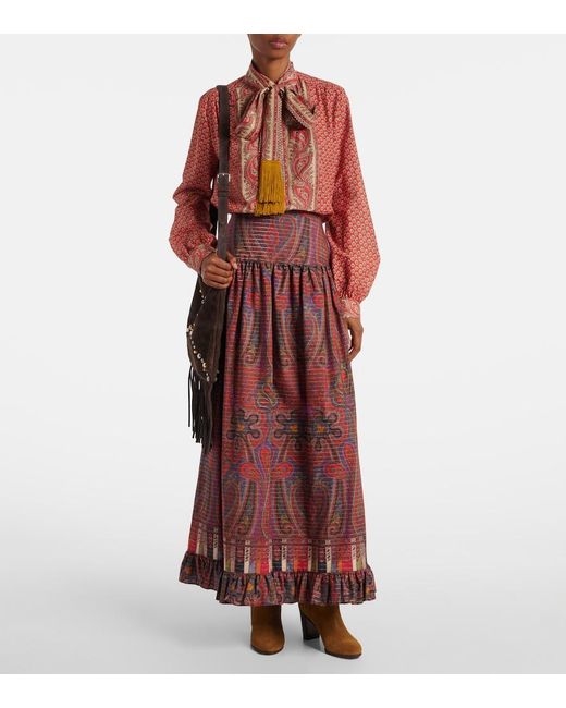 Valentino Red Paisley High-Rise Cotton Maxi Skirt