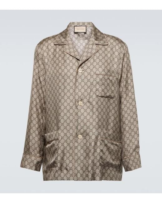 Camicia in seta GG di Gucci in Brown da Uomo