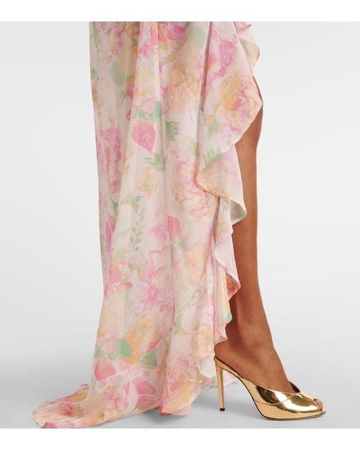 Bananhot Pink Malena Floral Ruffled Asymmetric Maxi Dress