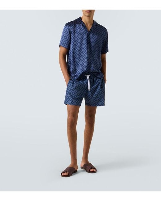 Frescobol Carioca Blue Roberto Silk Bowling Shirt for men