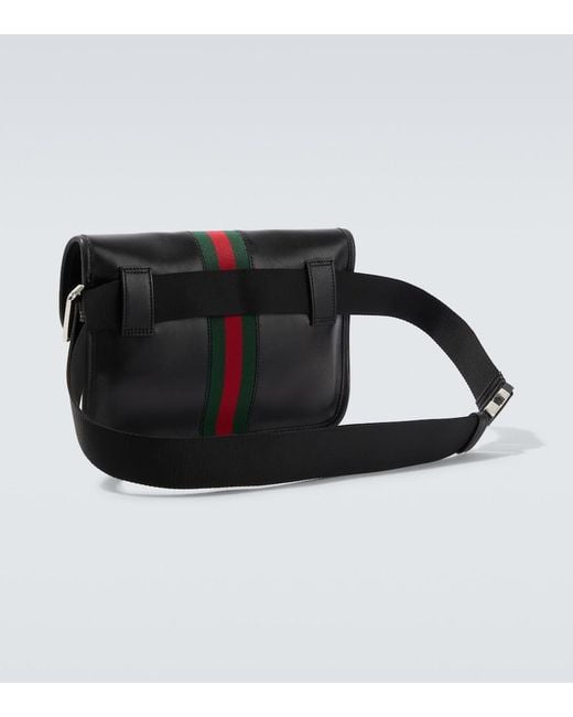 Gucci Black Web Trademark Small Leather Belt Bag for men