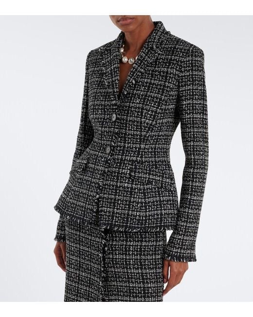 Erdem Black Checked Cotton-Blend Tweed Jacket
