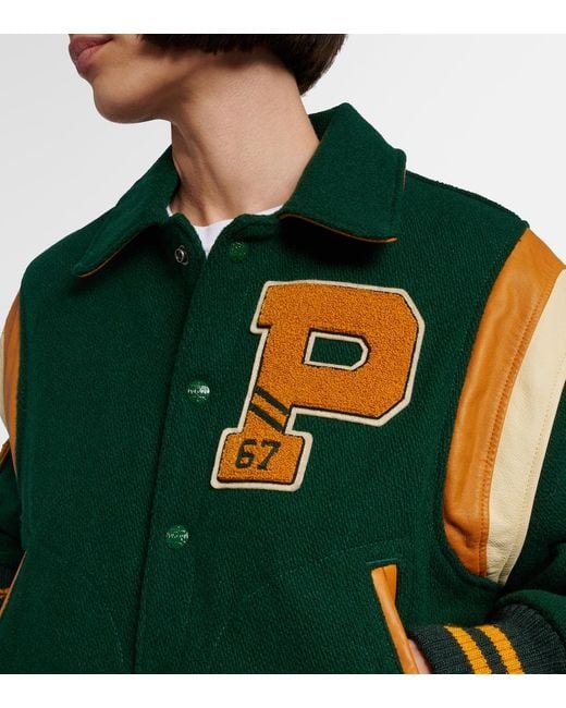 Chaqueta Varsity En Mezcla De Lana Con Piel Polo Ralph Lauren de color Green