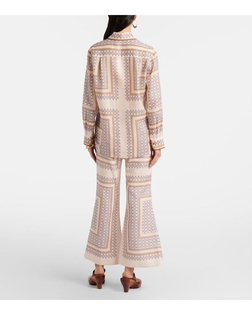 Zimmermann Natural Printed Cropped Linen Flared Pants