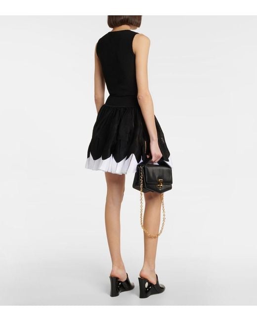 Alaïa Black Scalloped-trim Pleated-skirt Stretch-woven Mini Dress