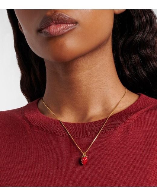 Saint Laurent White Strawberry Pendant Necklace