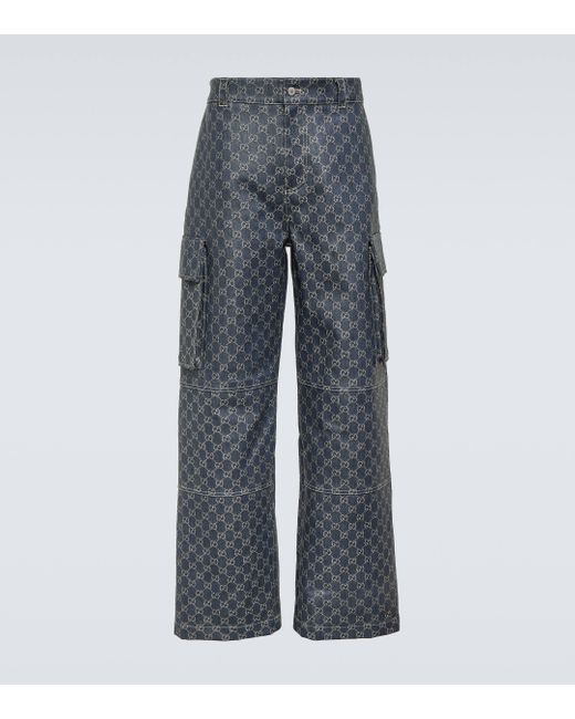 Gucci Gray GG Jacquard Cargo Jeans for men