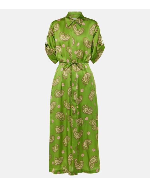 ALÉMAIS Green Dice Paisley Silk Shirt Dress