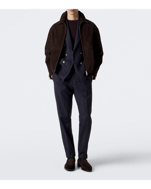 Eleventy Blue Wool, Cotton, And Cashmere Tapered Pants for men