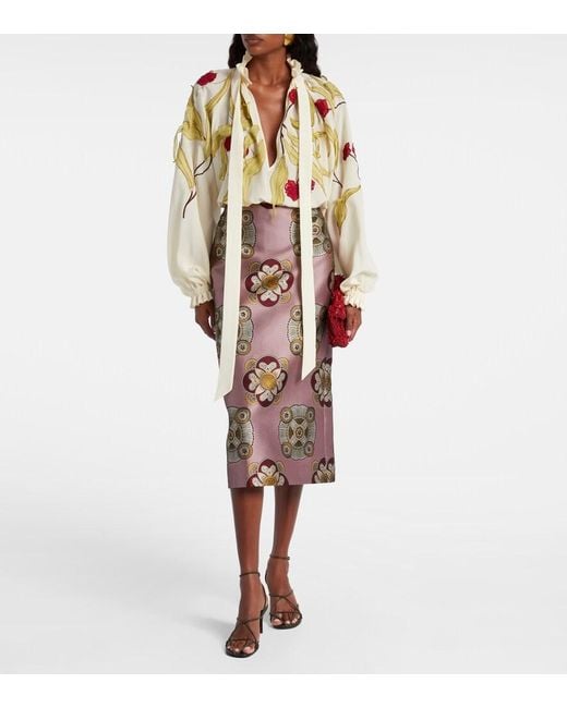 LaDoubleJ Metallic Cerere Embroidered Silk Blouse