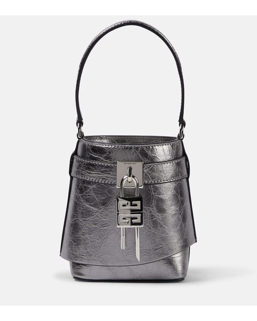 Givenchy Black Bucket-Bag Shark Lock Micro aus Metallic-Leder