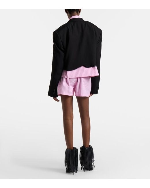 Balenciaga Pink Striped Cotton Poplin Boxers Shorts