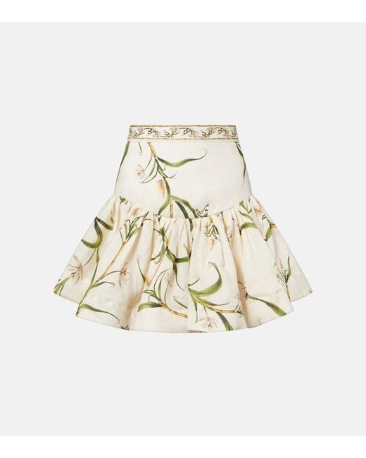 Agua Bendita Metallic Jacarina Printed Linen Miniskirt