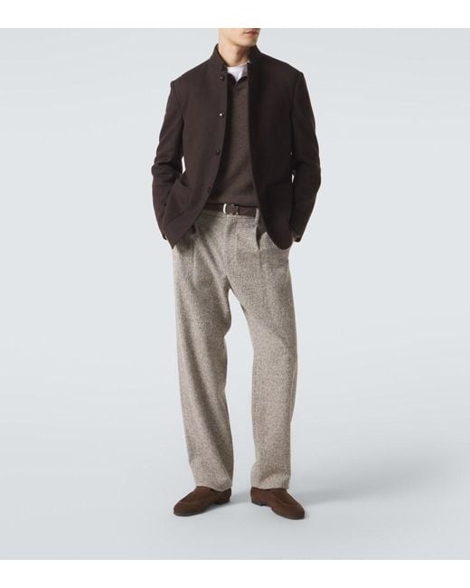 Agnona Gray Wool-Blend Straight Pants for men