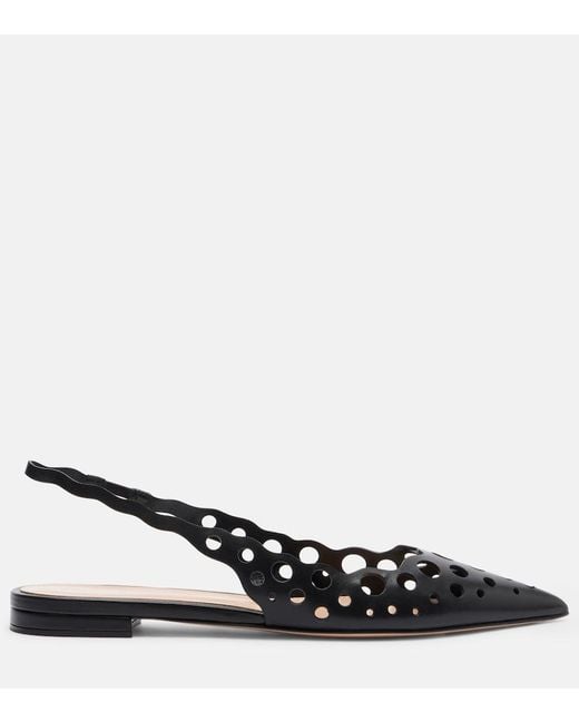 Gianvito Rossi Black Cutout Leather Slingback Flats