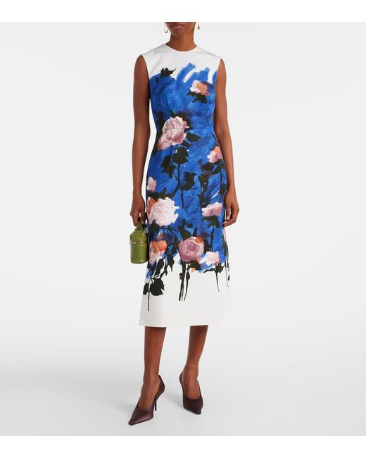 Erdem Blue Midikleid Aus Einem Baumwollgemisch